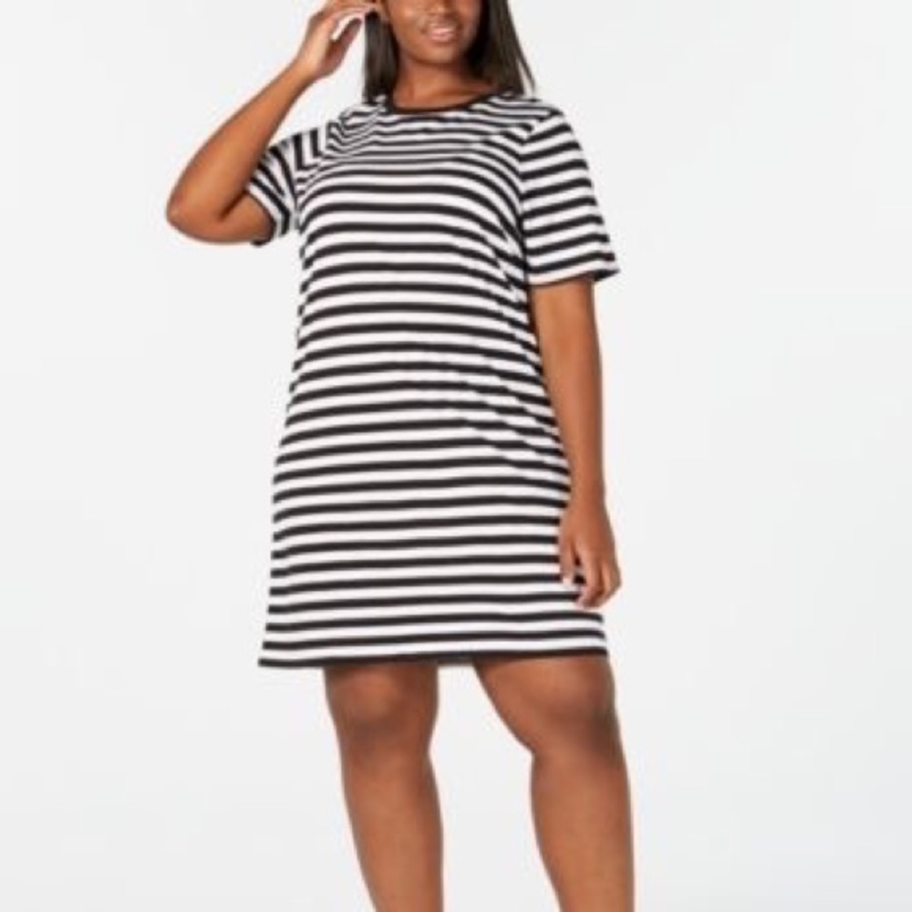 Plus Size Michael Kors Striped T-Shirt Dress - Picture 2 of 9